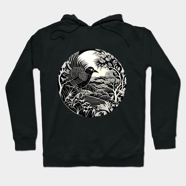 Linocut Bird Hoodie by Lamp DigiArt